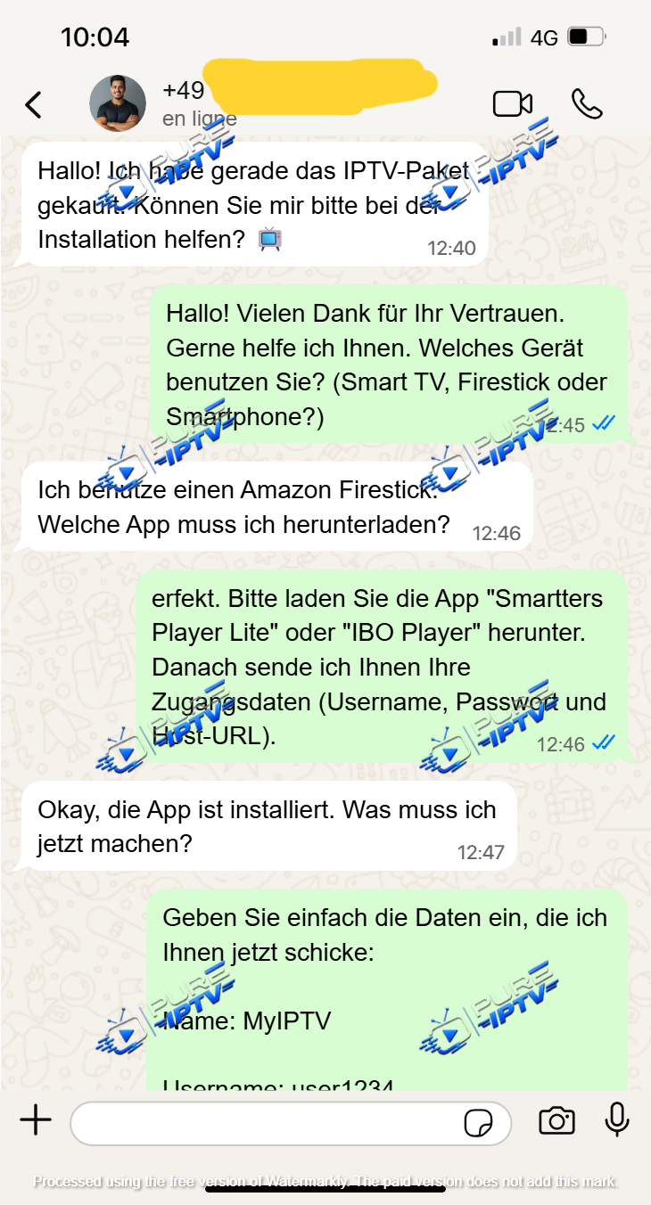 Capture anonymisée du support WhatsApp Pure IPTV 01