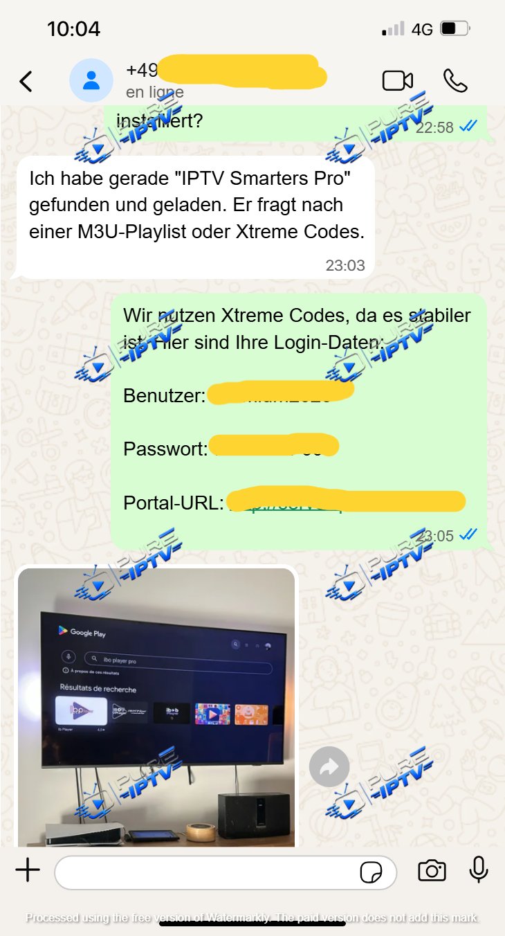 Capture anonymisée du support WhatsApp Pure IPTV 02