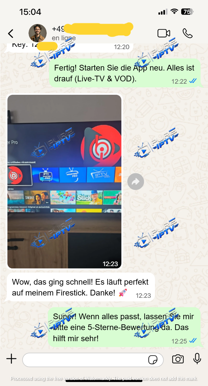 Capture anonymisée du support WhatsApp Pure IPTV 04