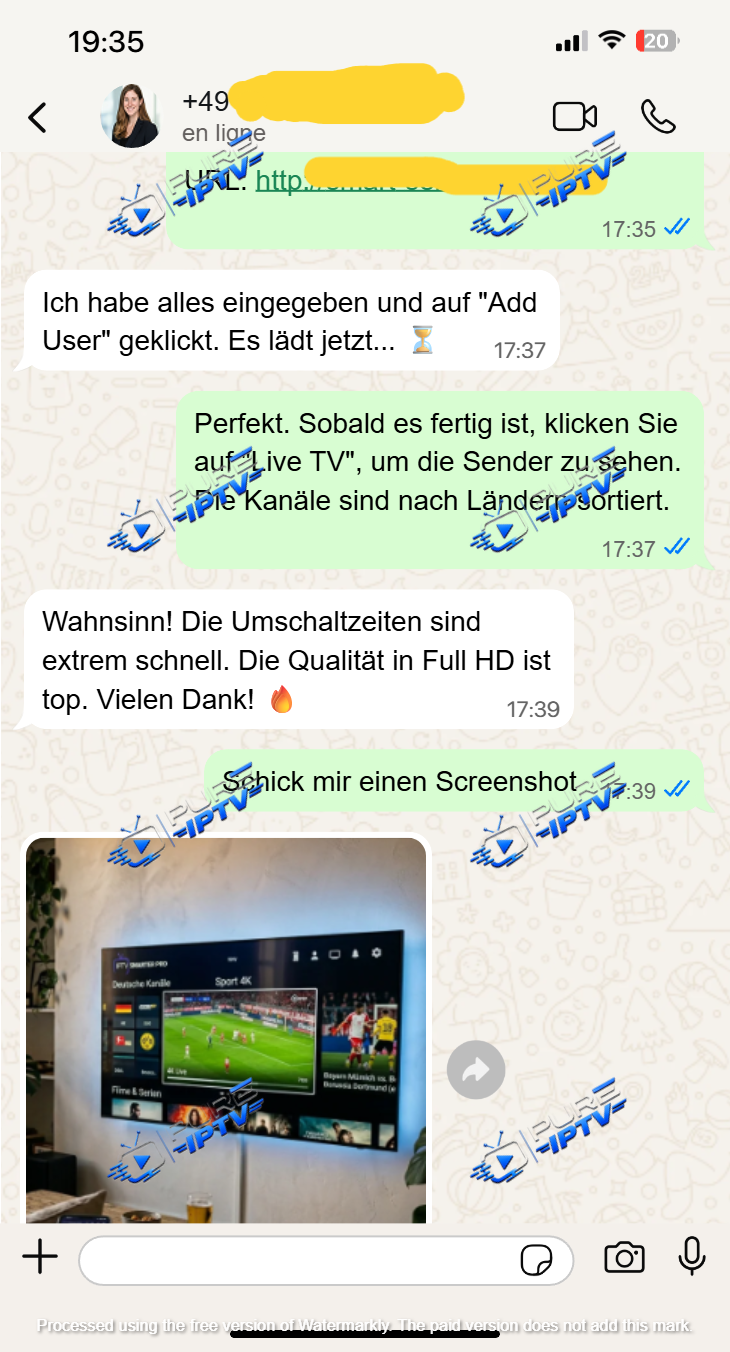Capture anonymisée du support WhatsApp Pure IPTV 06