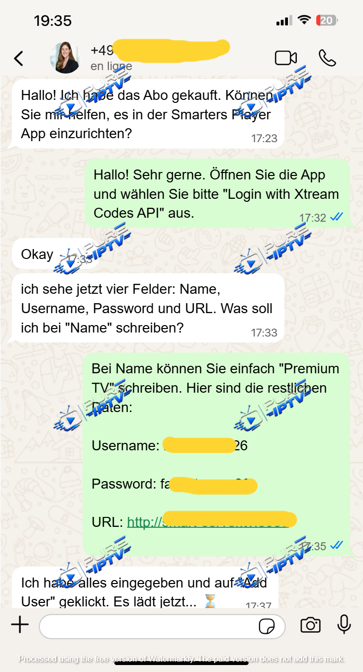Capture anonymisée du support WhatsApp Pure IPTV 07