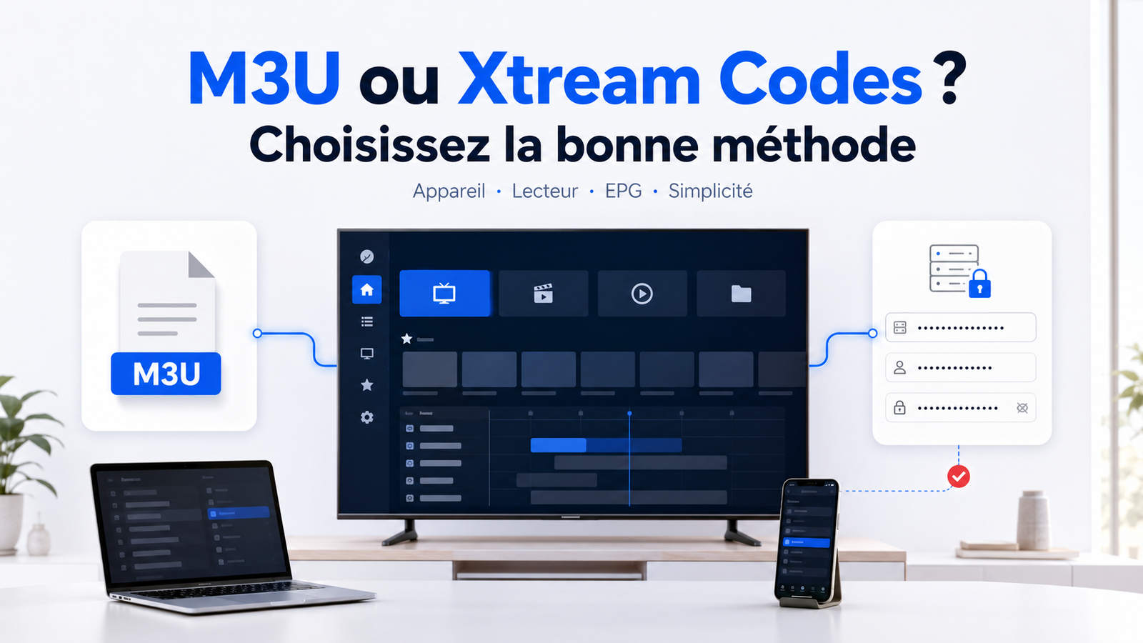 Choisir entre M3U ou Xtream Codes après un test